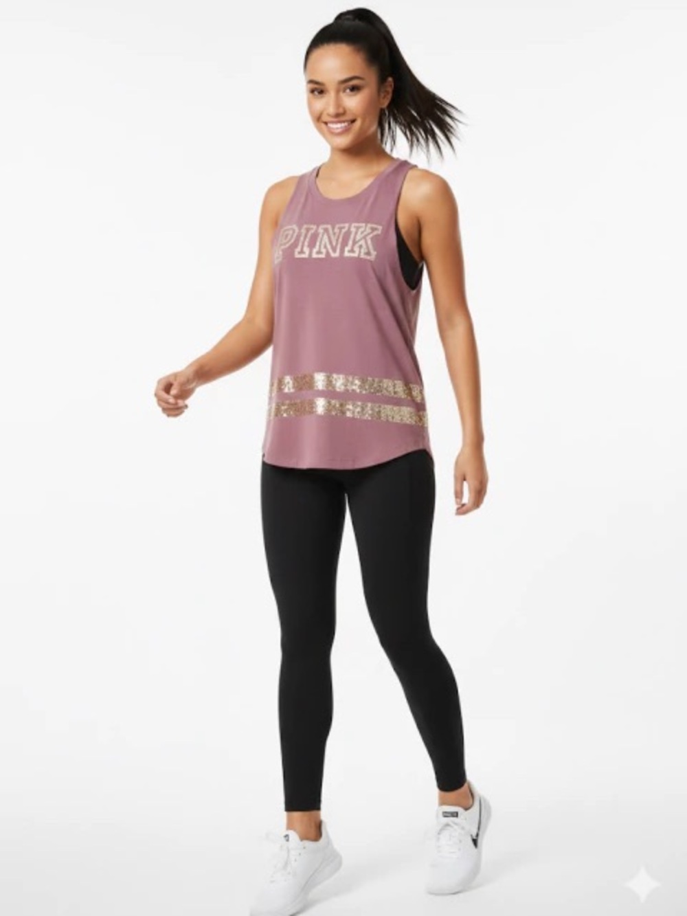 Victoria's Secret PINK Bling Sequin Muscle Tank Rose Begonia Mauve Size Large